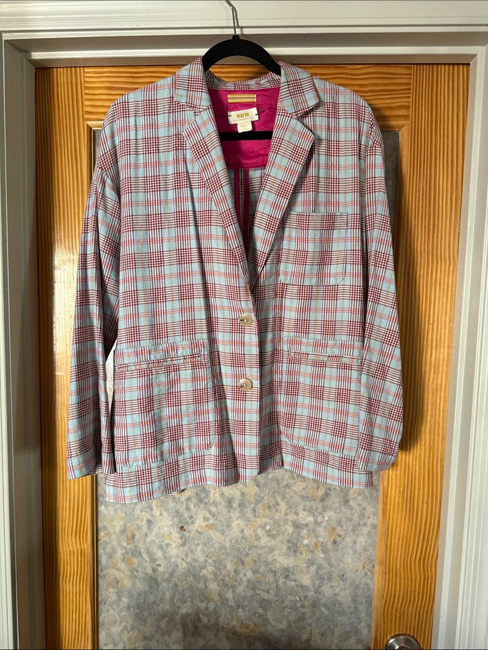 Anthropologie Plaid Blazer in Red and Light Blue